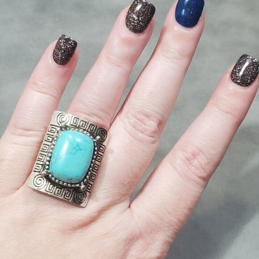 Large faux turquoise silver ring